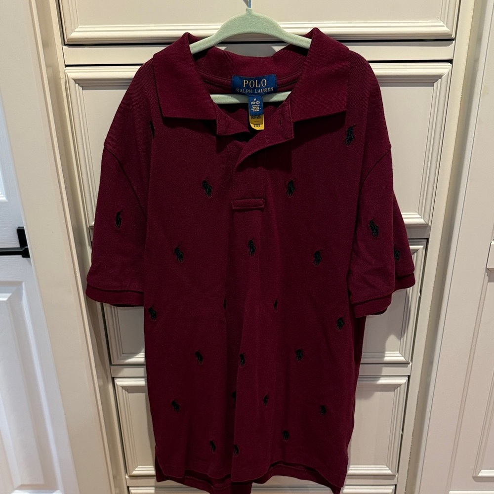 Polo by Ralph Lauren boys SZ M Maroon Polo Shirt with blue embroidery
